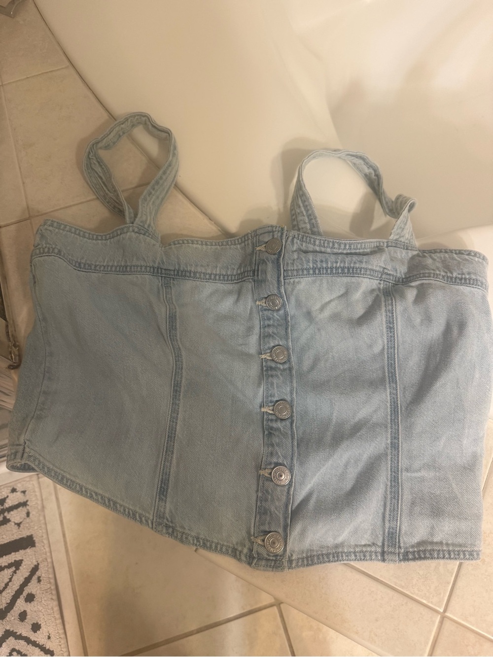 Levi's Light Blue Denim Cropped Button-Front Bustier Top